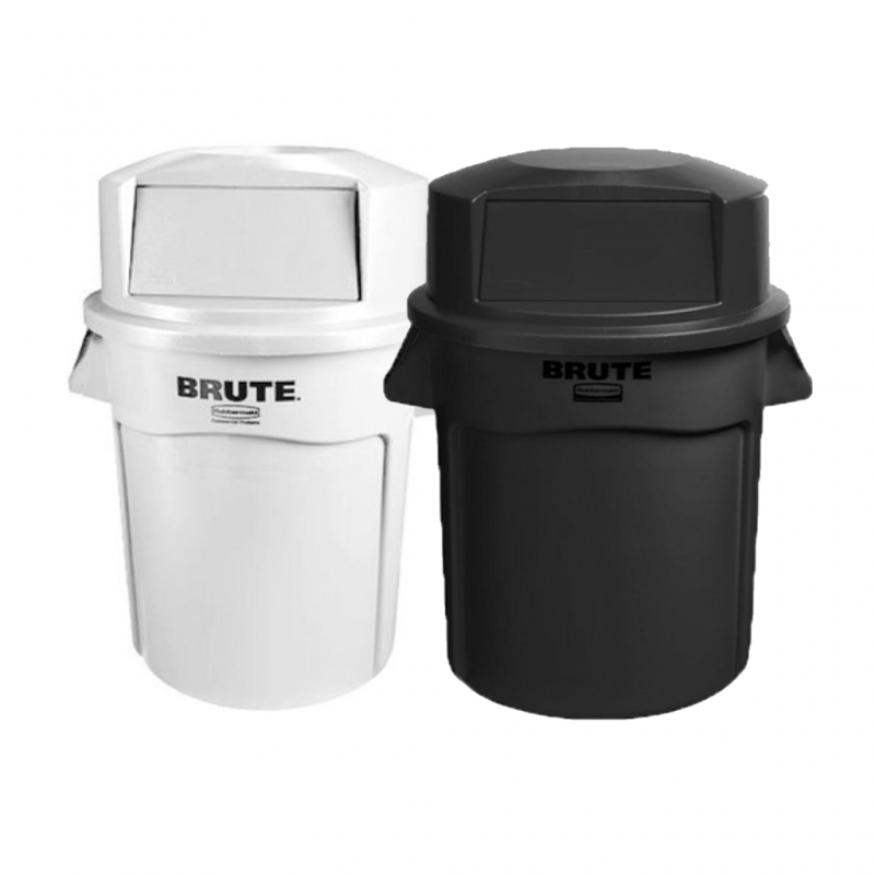 Kit x2 Contenedores Rubbermaid Brute 121 Litros con Tapa Domo Blanco y Negro_1